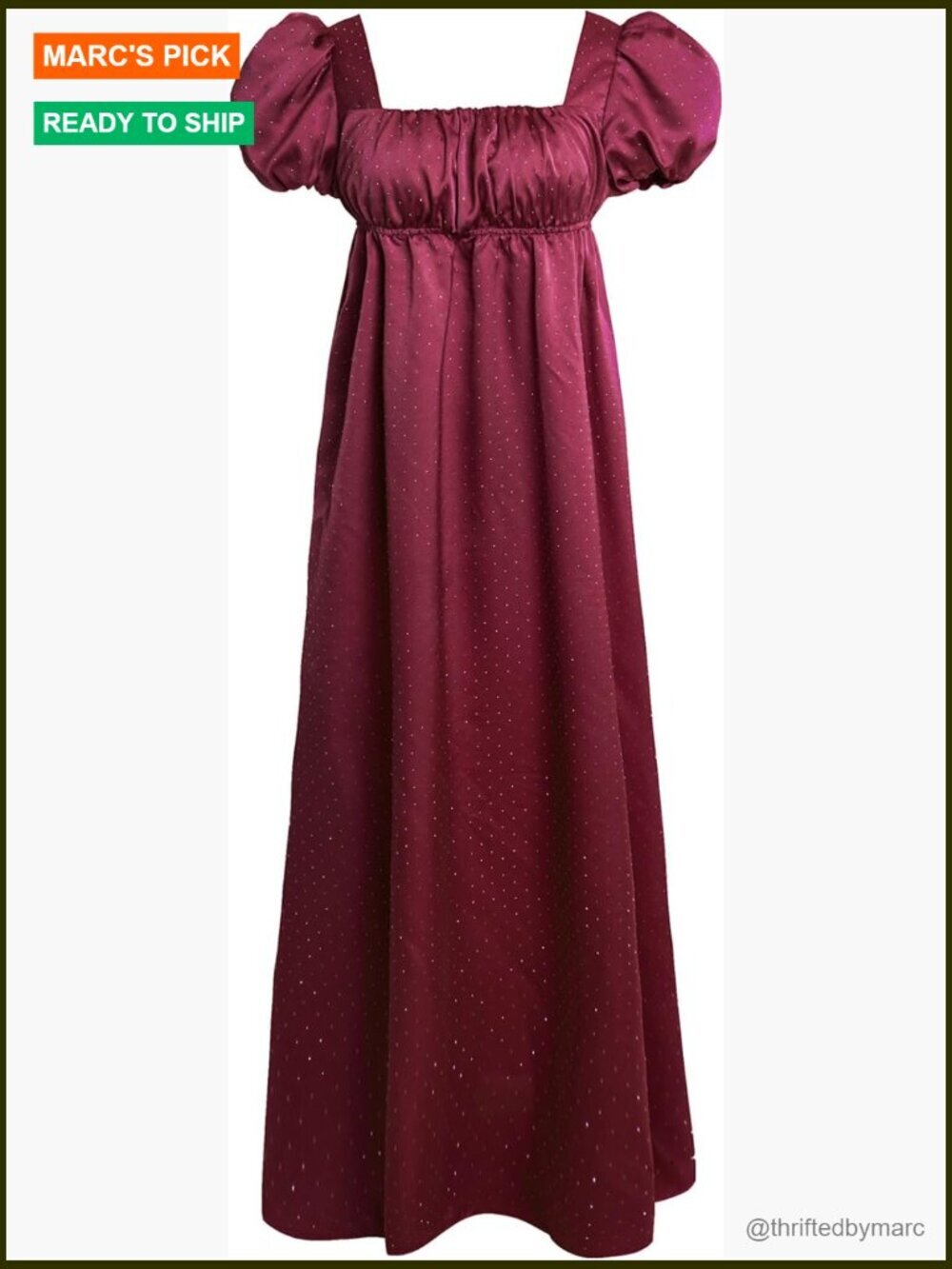 Vintage Victorian Satin Gown with Rhinestones Puff Sleeve